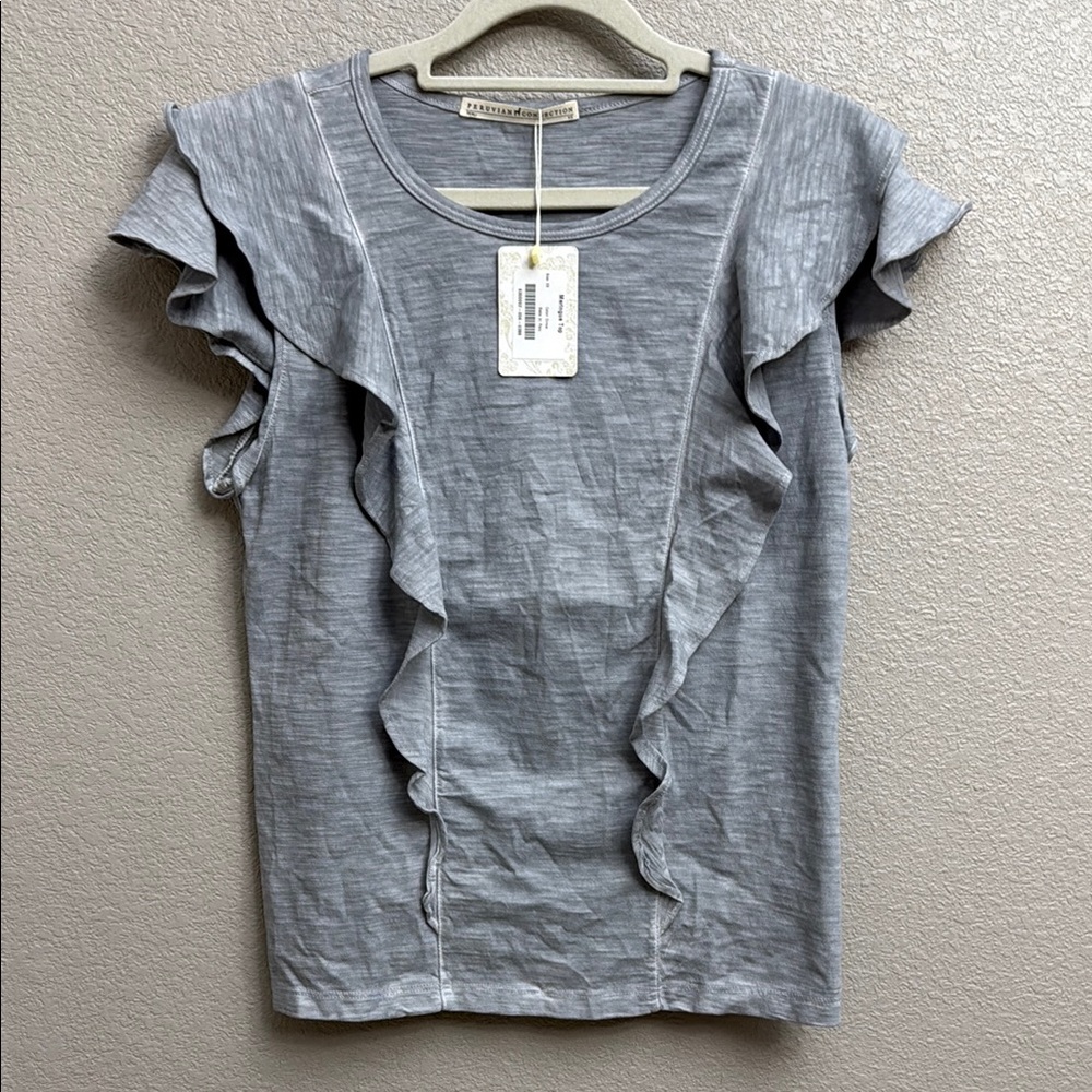 Peruvian Connection Meringue Ruffle Top in Cirrus XSmall
